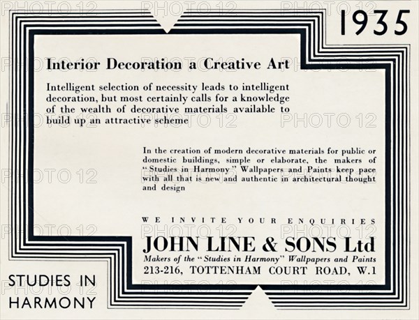 'Interior Decoration a Creative Art - John Line & Sons Ltd', 1935. Artist: Unknown.