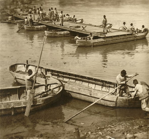 Assembling a pontoon bridge, c1914-c1918. Artist: Unknown.