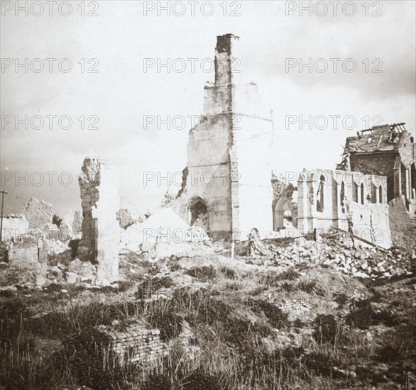 Ruined church, Chauny, northern France, c1914-c1918. Artist: Unknown.