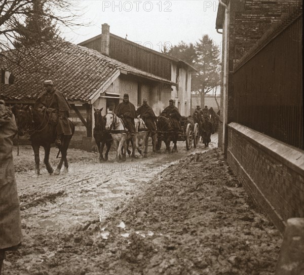 Mounted French soldiers with artillery, c1914-c1918. Artist: Unknown.