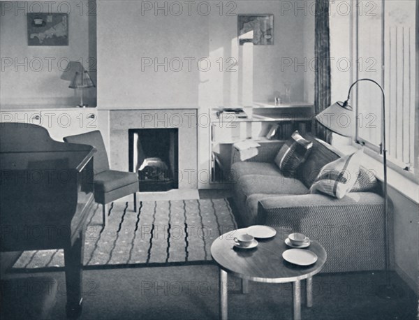 'Elsa Booth - Living room which was planned to accommodate a grand pianoforte', 1939. Artist: W. Dennis Moss.