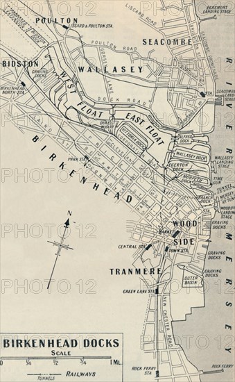 ' Brikenhead Docks lie on the Cheshire side of the River Mersey', 1936. Artist: Unknown.