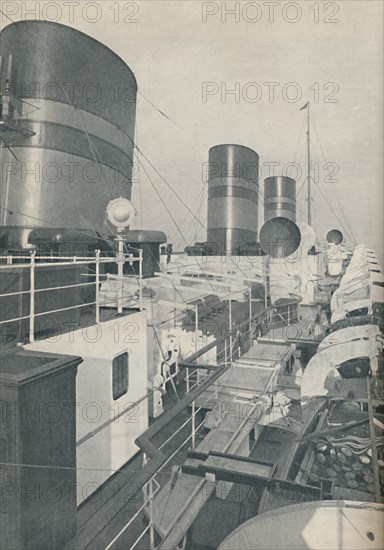 'Three Funnels of the Monarch of Bermuda, the Furness Withy luxury liner', 1937. Artist: Unknown.