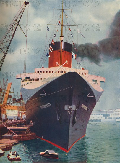 'One of the World's Great Ships. The French liner Normandie', 1937. Artist: Unknown.