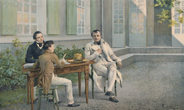 'Las Casas and His Son Writing The History of Napoleon Under His Dictation', c1815, (1896).  Artist: Unknown.