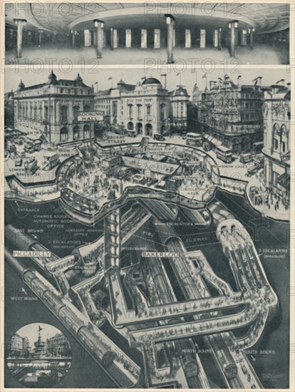 'A New Piccadilly Circus Below The Old As The Gateway to the Tubes', c1935. Artist: D Macpherson.