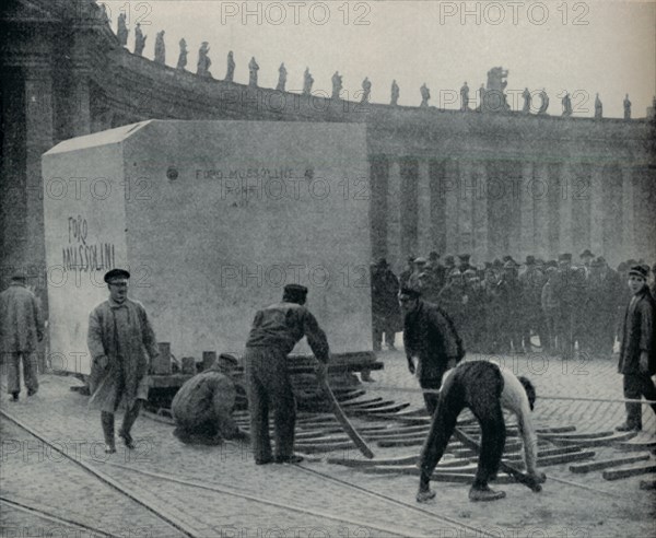 'Transporting a Modern Triumph of Carrara Quarrying Through Rome', c1935. Artist: GPA.