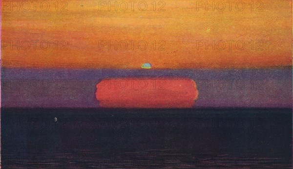 'The Green Flash at Sunset, Rarest Prismatic Colour Refracted by the Atmosphere', c1935. Artist: Unknown.