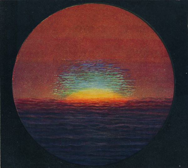 'The Green Flash at Sunset, Rarest Prismatic Colour Refracted by the Atmosphere', c1935. Artist: Unknown.