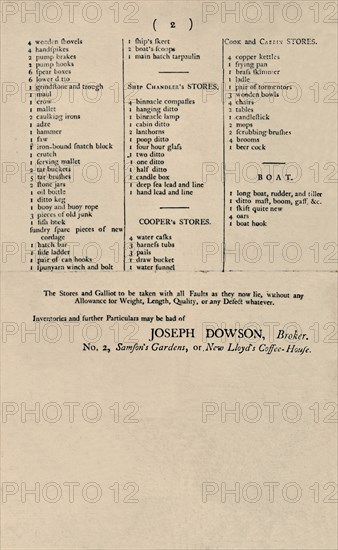 'Advertisement of Sale by Candle at Lloyd's, 1796', (1928). Artist: Unknown.