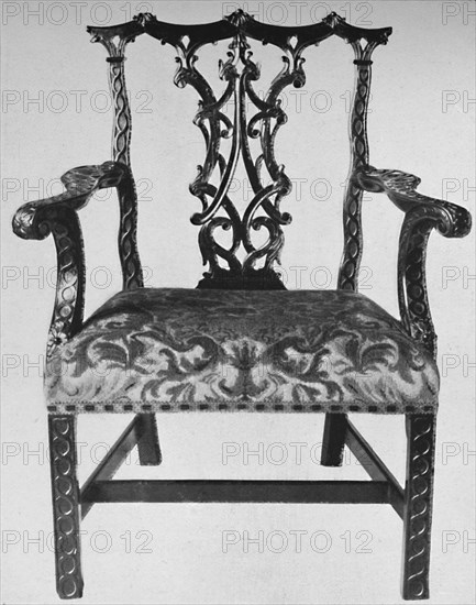 'Chinese Chippendale Elbow-Chair  with Seat in Contemporary Needlework', mid 18th century, (1928). Artist: Thomas Chippendale.