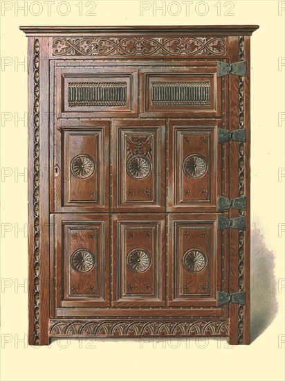 Welsh oak cupboard, 1904. Artist: Shirley Slocombe.