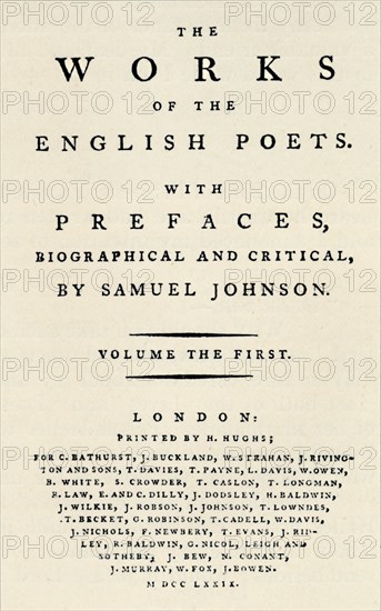 'Facsimile title-page of the first edition of The Works of the English Poets, containing Johnson's Artist: Unknown.