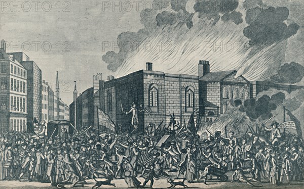 'An exact representation of the burning, plundering and destruction of Newgate by the rioters on the Artist: Unknown.