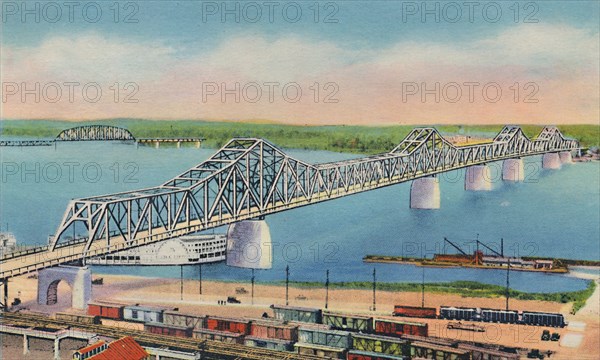 'Municipal Bridge Connecting Louisville, Ky, and Jeffersonville, Ind.', 1942. Artist: Caufield & Shook.