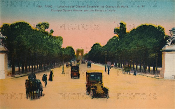 The Avenue des Champs-Elysées and the Marly Horses, Paris, c1920. Artist: Unknown.