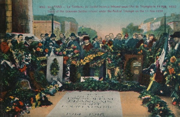 Tomb of the Unknown Soldier buried under the Arc de Triomphe on 11 November 1920, Paris, c1920. Artist: Unknown.