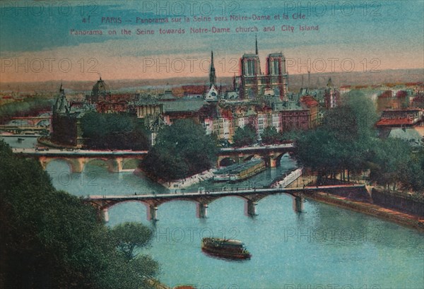 Panorama of the River Seine with Notre-Dame Cathedral and the Îsle de la Cité, Paris, c1920. Artist: Unknown.