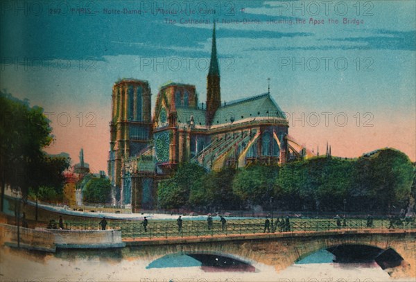 Notre-Dame Cathedral showing the Apse and the Pont Notre-Dame, Paris, c1920. Artist: Unknown.