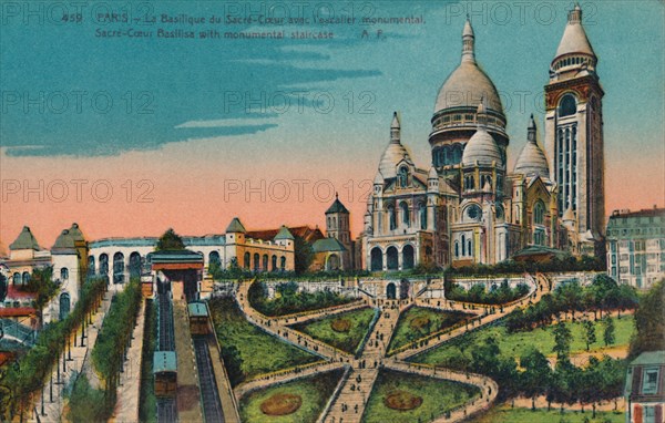 The Sacré-Coeur Basilica with monumental staircase, Paris, c1920. Artist: Unknown.