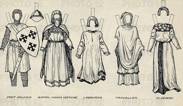 'The Gallery of British Costume: Types of Dress in Early Plantagenet Times', c1934. Artist: Unknown.