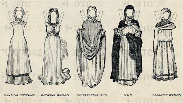 'The Gallery of British Costume: Types of Dress in Early Plantagenet Times', c1934. Artist: Unknown.