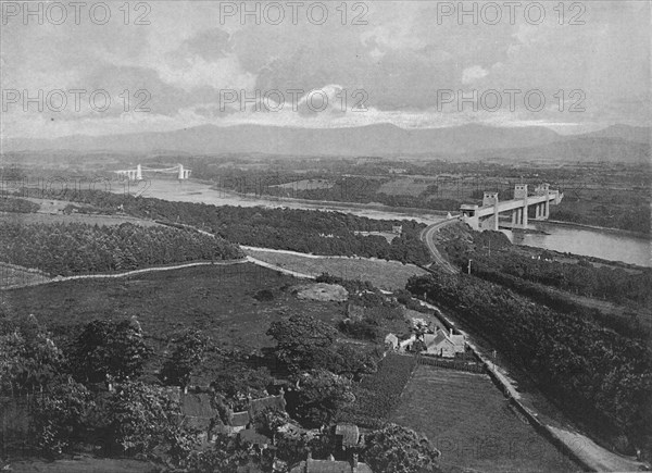 'Menai Strait and Bridges, from Anglesey', c1896. Artist: I Slater.