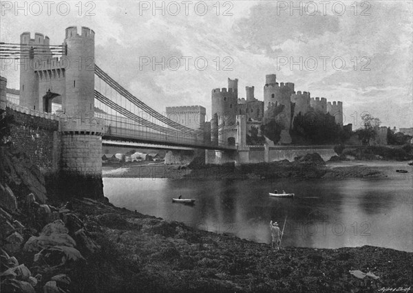 'Conway Castle and Bridges', c1896. Artist: Catherall & Pritchard.