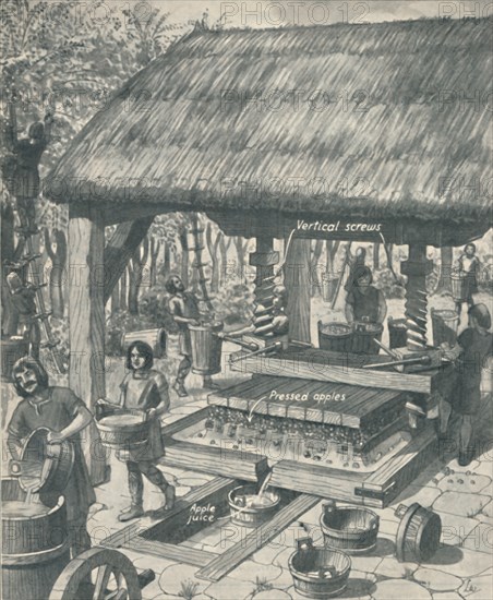 'The Cider Press in the Middle Ages', c1934. Artist: Unknown.