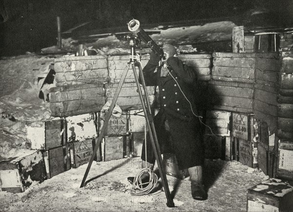 'Lieut. Evans Observing An Occultation of Jupiter', 8 June 1911, (1913). Artist: Herbert Ponting.