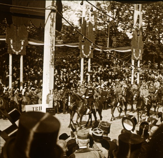 Marshal Ferdinand Foch and General Joseph Joffre during victory parade, Paris, France, 1918. Artist: Unknown.