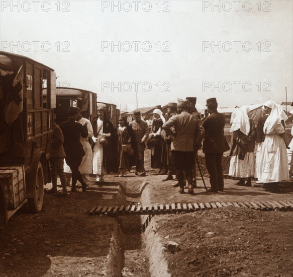 Nurses and Red Cross ambulances, c1914-c1918. Artist: Unknown.