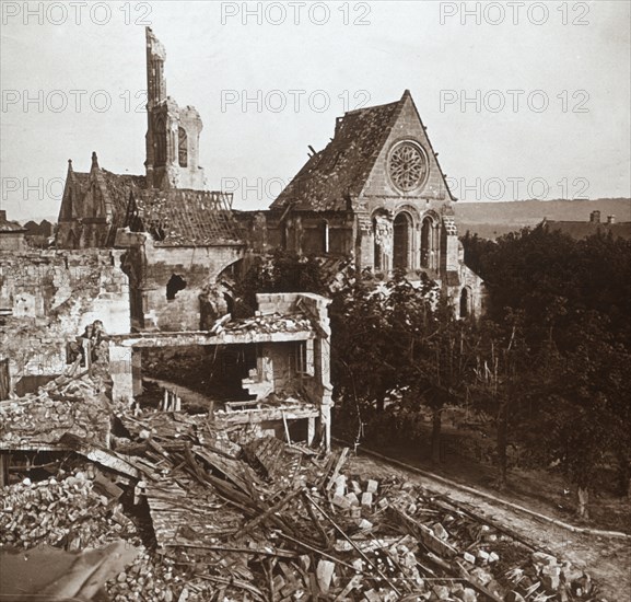 Ruined church, Vauxaillon, northern France, c1914-c1918. Artist: Unknown.