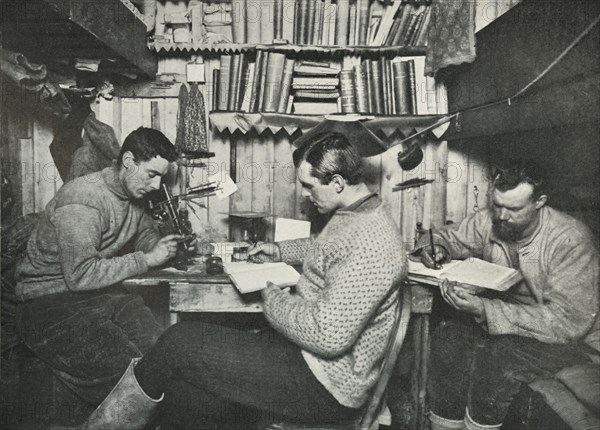 'Debenham, Gran, and Taylor in their Cubicle', 18 May 1911, (1913). Artist: Herbert Ponting.