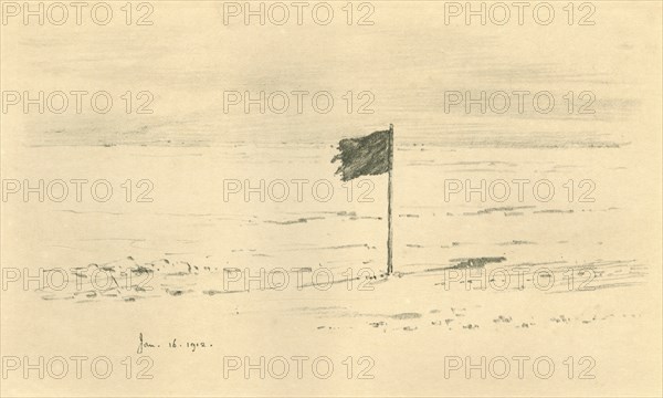 'Black Flag Camp. - Amundsen's Black Flag Within A Few Miles of the South Pole', 1912, (1913). Artist: Edward Wilson.
