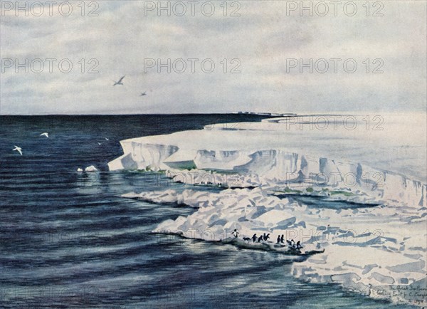 'The Great Ice Barrier, Looking East from Cape Crozier', 4 January 1911, (1913). Artist: Edward Wilson.