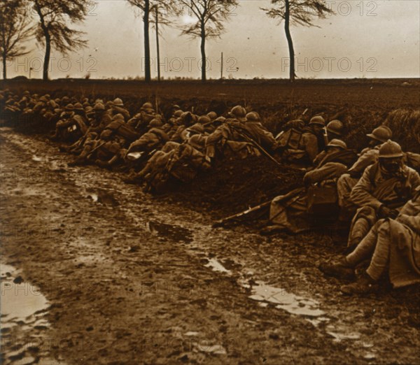 Troops by side of road, c1914-c1918. Artist: Unknown.
