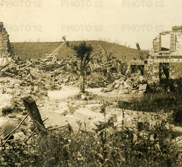 Ruined buildings, Chavignon, northern France, c1914-c1918. Artist: Unknown.