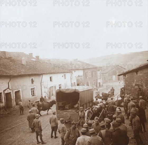 Truck and heavy artillery, Genicourt, northern France, c1914-c1918. Artist: Unknown.