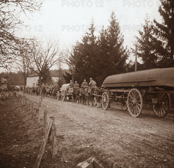 Transporting pontoons, Somme, northern France, c1914-c1918. Artist: Unknown.