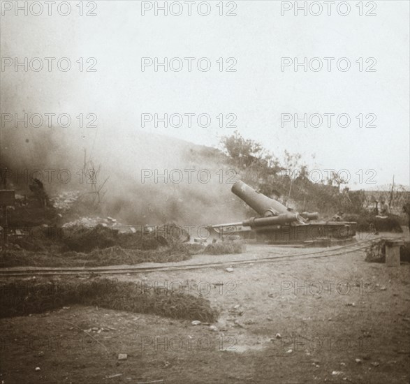 Mortar in action, Somme, northern France, c1914-c1918. Artist: Unknown.