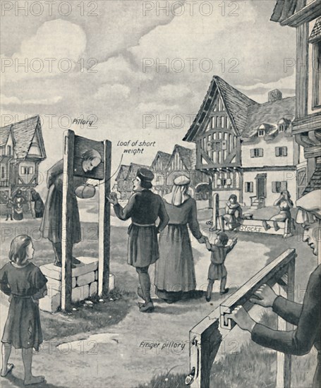 'Pillory and Stocks of the Middle Ages', c1934. Artist: Unknown.