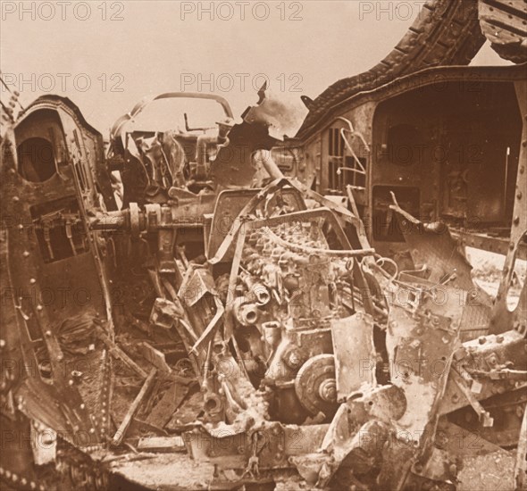 Interior of a tank which has been torn open, c1914-c1918. Artist: Unknown.