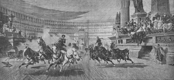 Chariot-racing at the Circus Massimus in Rome, (19th century). Artist: Unknown.