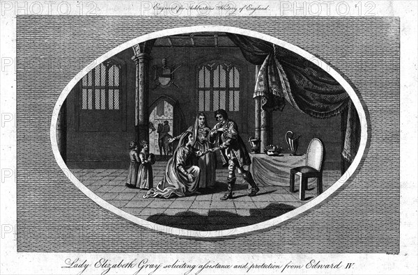 'Lady Elizabeth Gray soliciting assistance and protection from Edward IV', (1793). Creator: Warren.