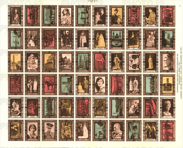 Sheet of 60 Cinderella stamps commemorating King George VI's coronation, 1937. Artist: Unknown.