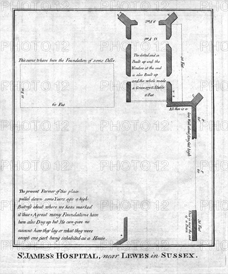 Plan of St James's Hospital near Lewes in Sussex, late 18th-early 19th century. Artist: Unknown.