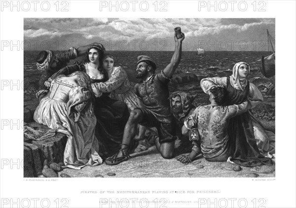 'Pirates of the Mediterranean Playing at Dice for Prisoners.', c1869. Artist: W Ridgway.