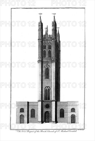 'The West Prospect of the Parish Church of St. Michael Cornhill', c1756. Artist: Benjamin Cole.