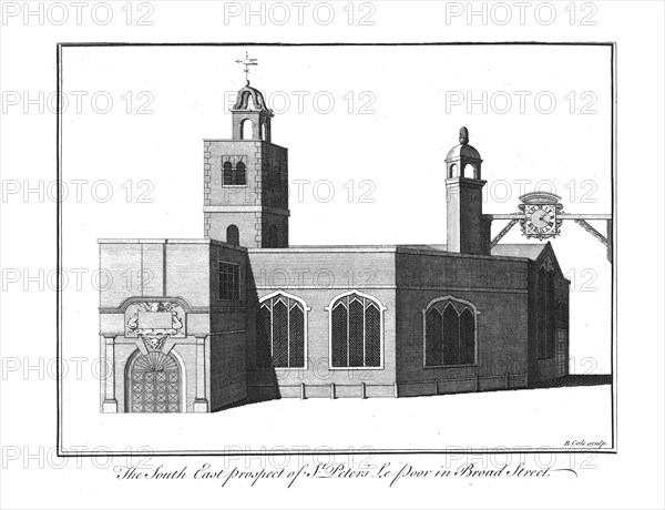 'The South East Prospect of St.Peter's Le Poor in Broad Street.', c1756. Artist: Benjamin Cole.